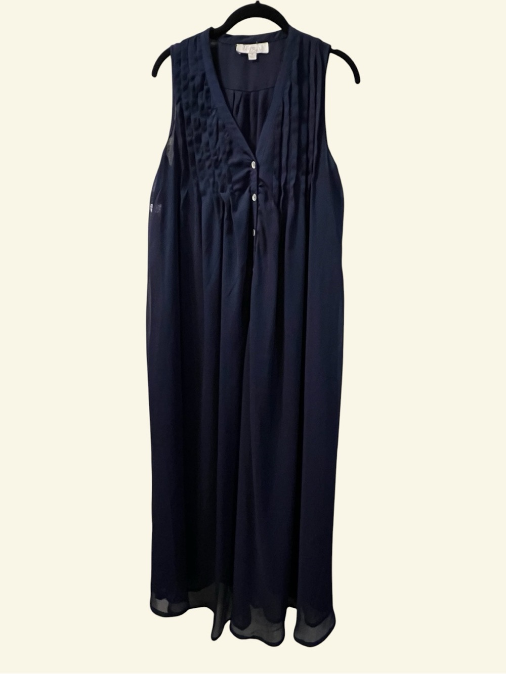 Olive & Oak Navy Pintuck Bodice Pleated Chiffon Midi Dress M